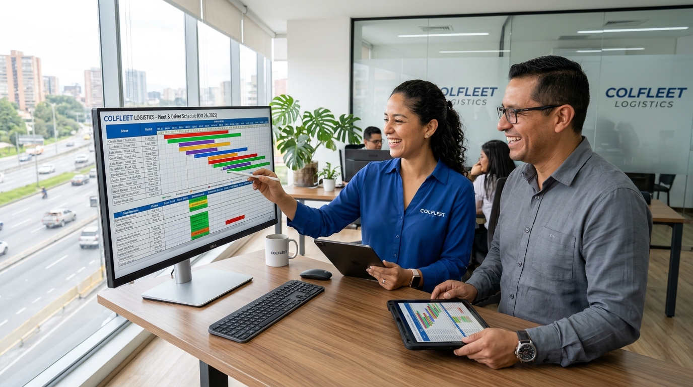 Equipo de operaciones de transporte coordinando flota digitalizada en Miratek OS